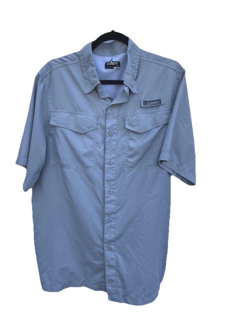Double Pocket Shirt Lt Gray Vented +40 solar Fishing Hiking Play Sz M Habit